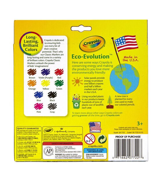 Crayola Ultra-Clean Markers, Fine Line, Classic Colors, 10 Count