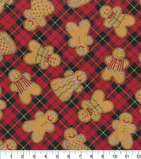 Hi Fashion Gingerbread Cookies on Plaid Christmas Cotton Fabric, , hi-res, image 2