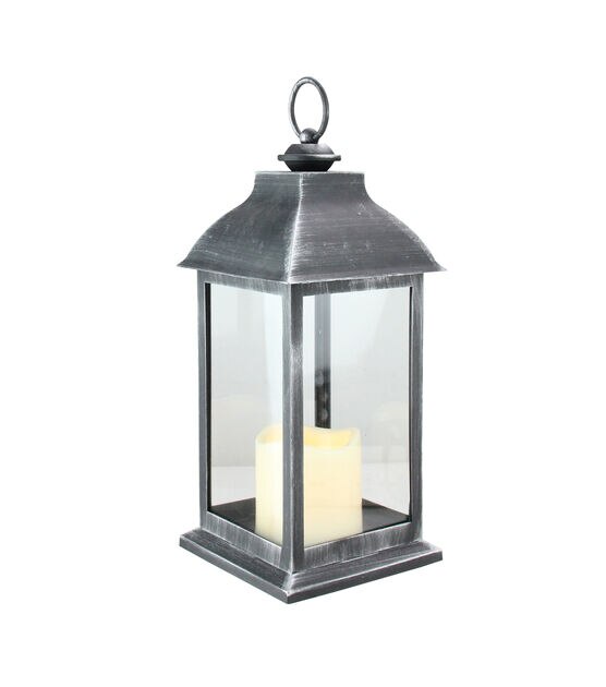Northlight 12.5" Silver Black Candle Lantern with Flameless LED Candle, , hi-res, image 2