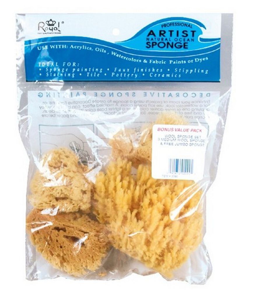 Natural Ocean Artist Sponges, 3 Medium Wool & 1 Jumbo, swatch