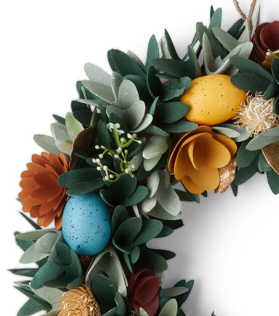 15" Easter Green & Yellow Egg Woodchip Flower Wreath by Bloom Room, , hi-res, image 2