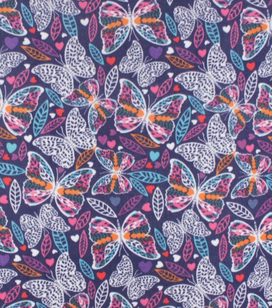 Butterfly Outlines on Purple Anti Pill Fleece Fabric