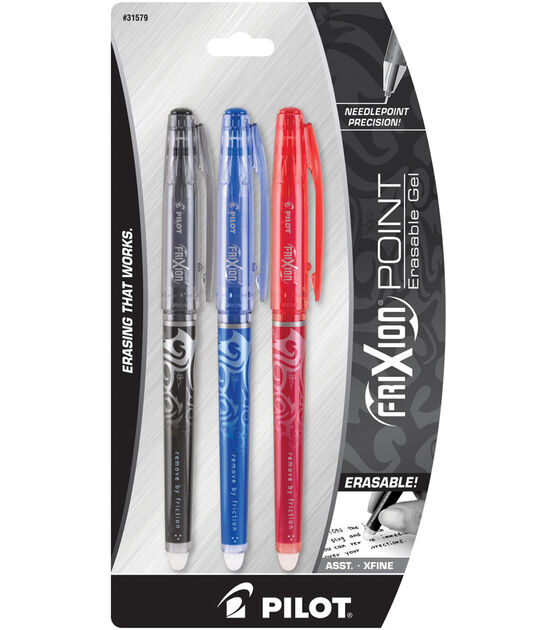 Frixion Extra Fine Point Erasable Gel Pens 3 Pkg Black, Blue  & Red