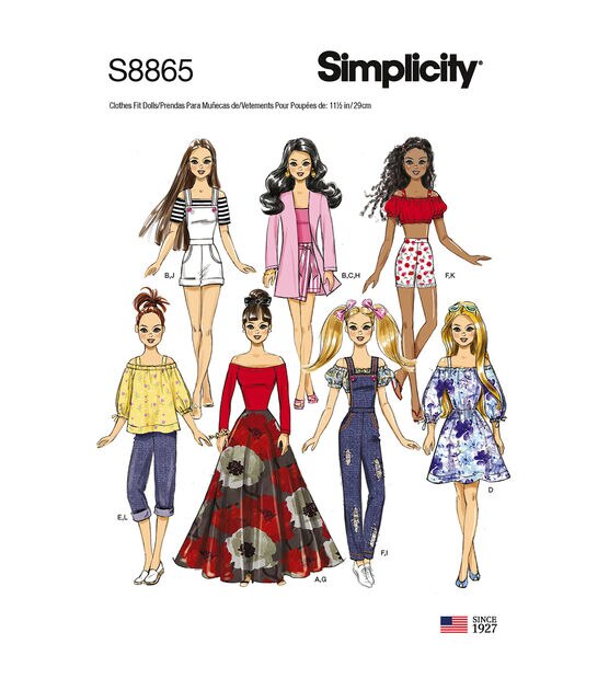 Simplicity S8865 11 1/2" Fashion Doll Clothes Sewing Pattern