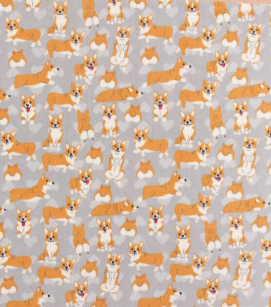 Corgis on Gray Anti Pill Fleece Fabric, , hi-res, image 2