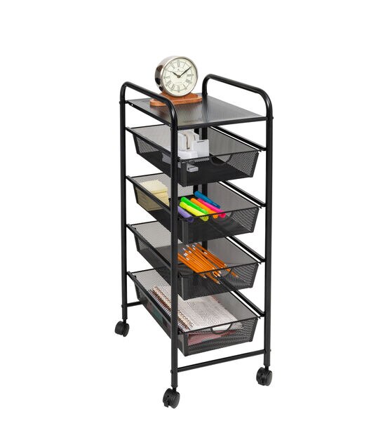 Honey Can Do 35" Black 4 Drawer Mesh Rolling Storage Cart With Shelf