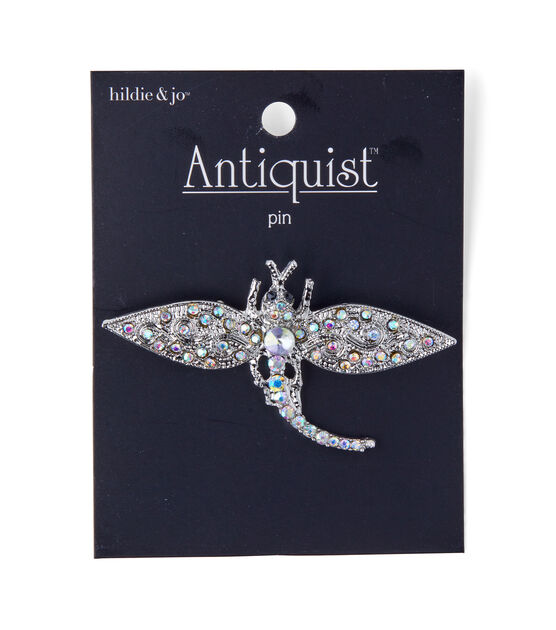 3" Silver Iridescent Crystal Dragonfly Pin by hildie & jo