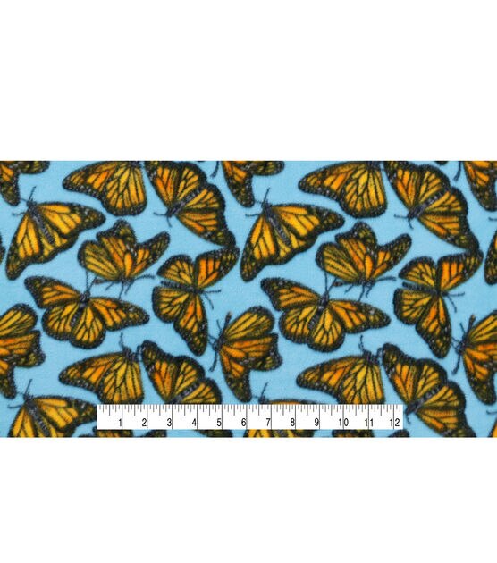 Monarch Butterflies on Blue Anti Pill Fleece Fabric, , hi-res, image 4