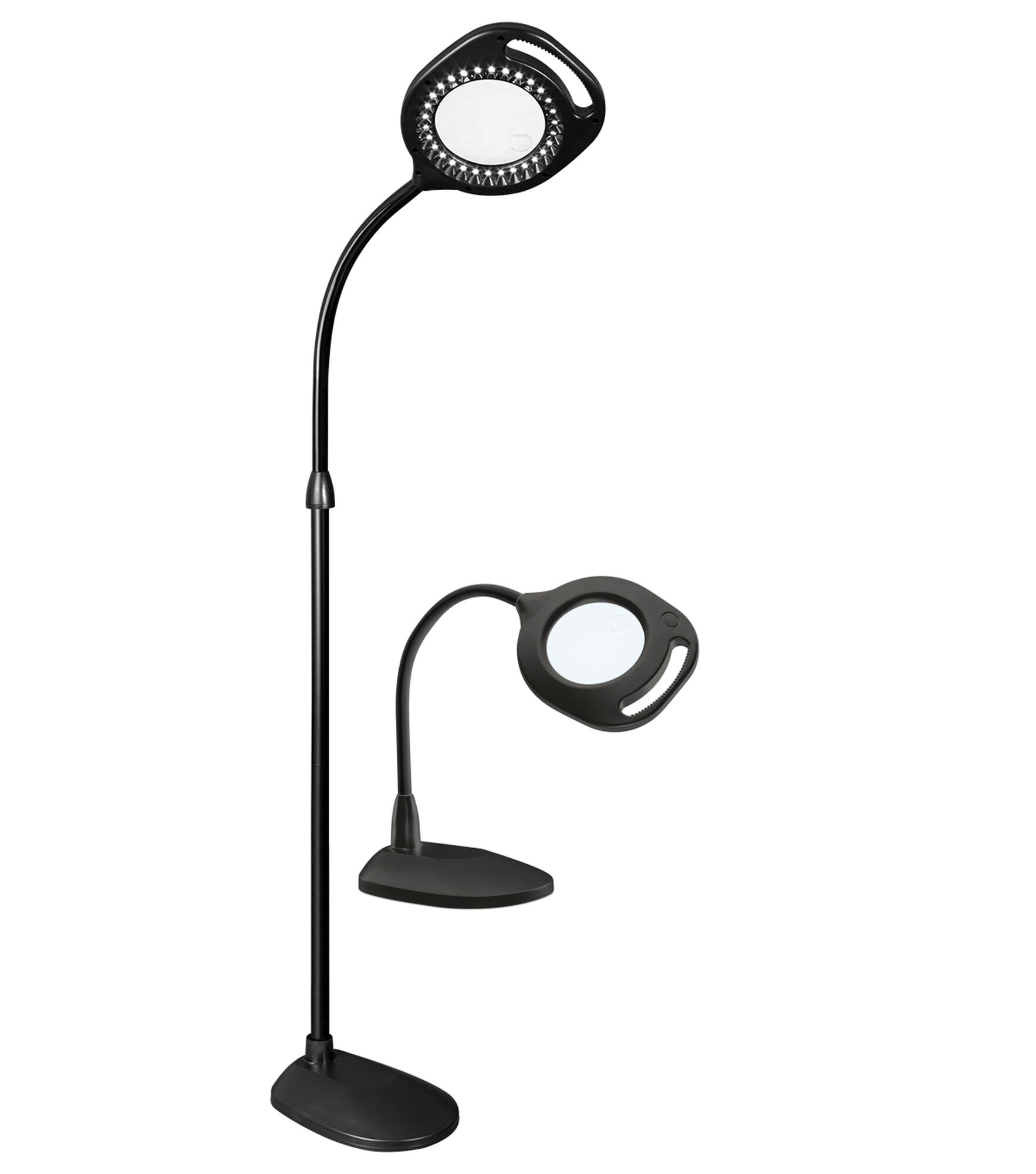 OttLite 56" LED 2 in 1 LED Magnifier Floor & Table Lamp, Black, hi-res