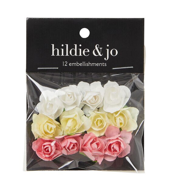 12ct White & Pink Roses Embellishments by hildie & jo