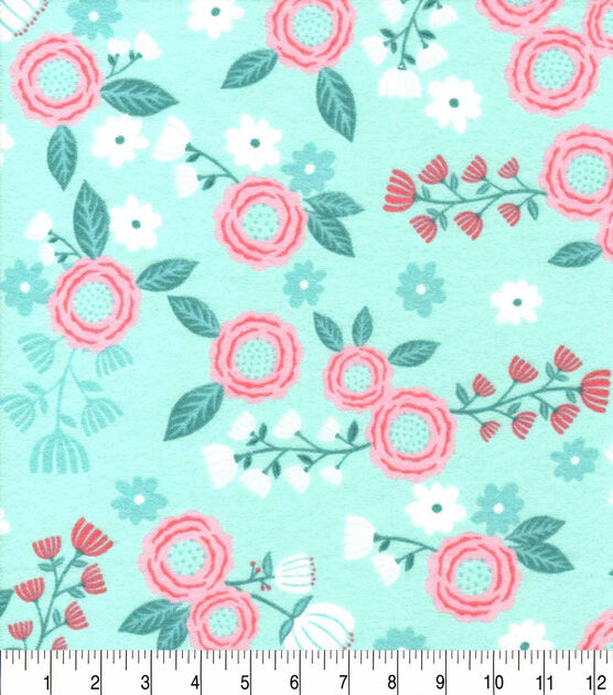 Hanna Mint Pink Floral Nursery Flannel Fabric, , hi-res, image 2