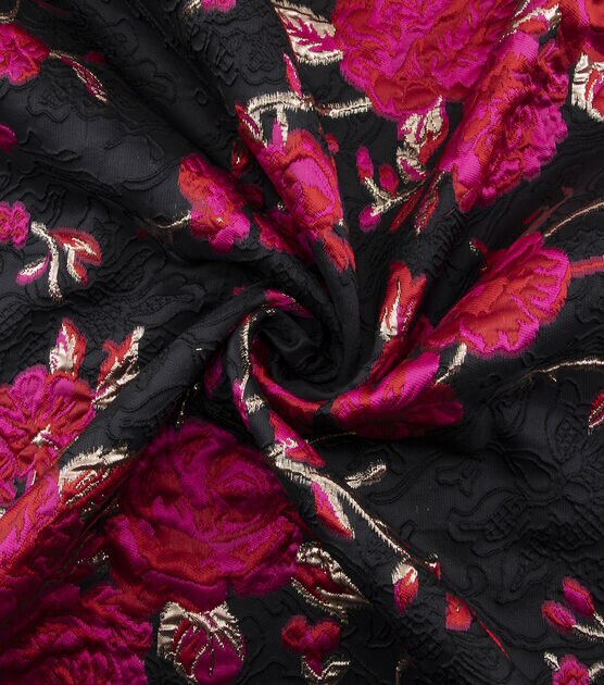 Yaya Han Cosplay Black Pink Floral Brocade Fabric, , hi-res, image 5