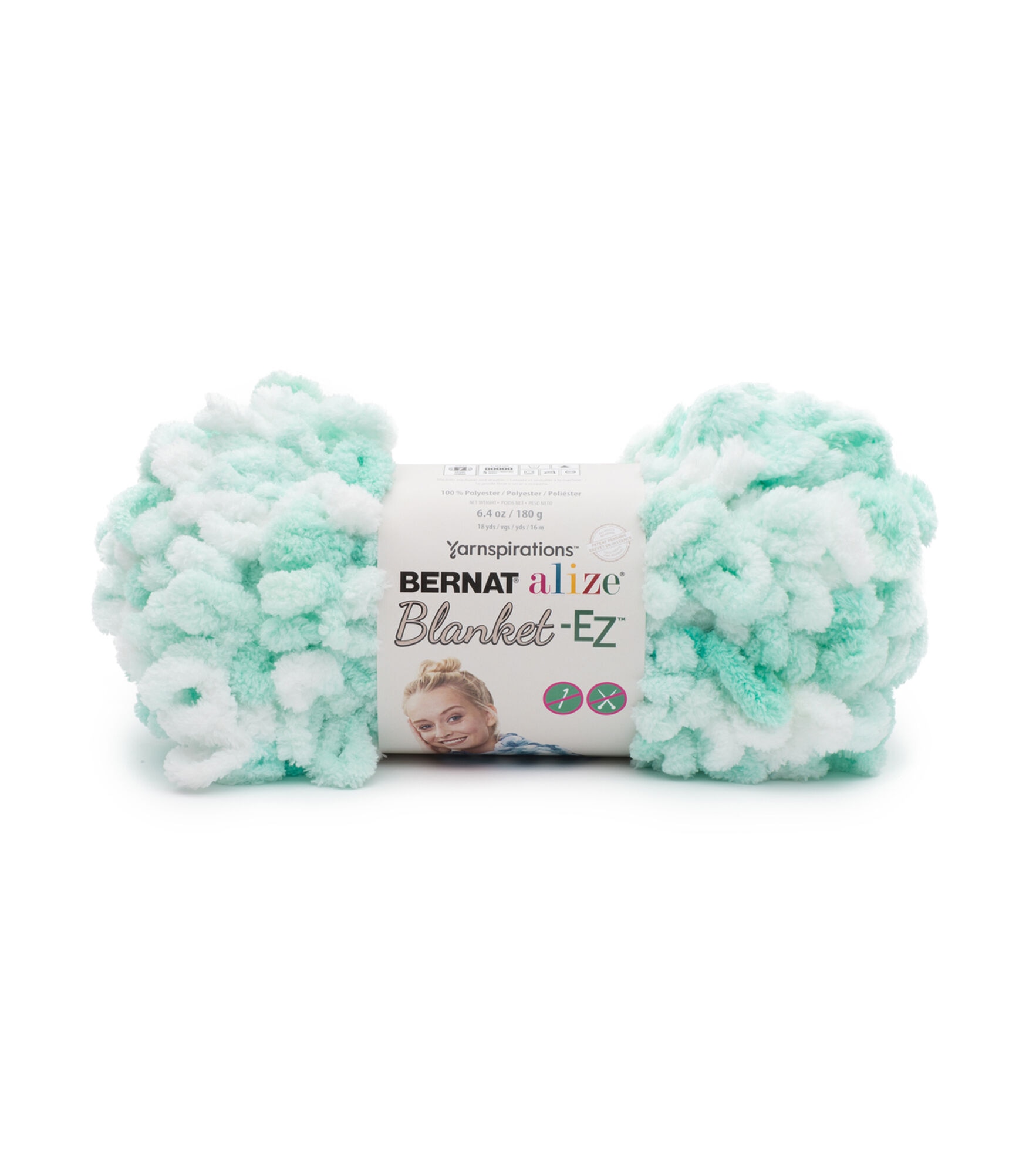 Bernat Alize EZ Loop Blanket 18yds Jumbo Polyester Yarn, White Mint, hi-res