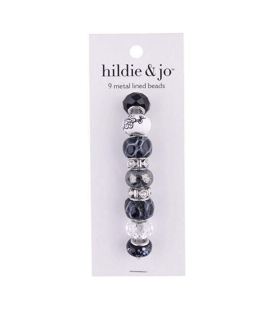 15mm Black & White Metal Lined Glass Beads 9ct by hildie & jo