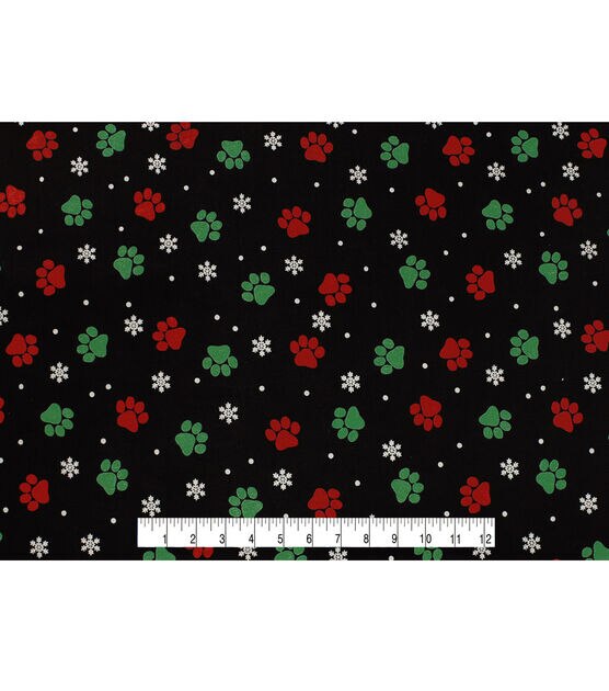 Red & Green Paw Prints Christmas Cotton Fabric, , hi-res, image 4