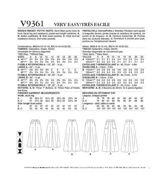 Vogue V9361 Size 14 to 22 Misses Petite Pants Sewing Pattern, , hi-res, image 2