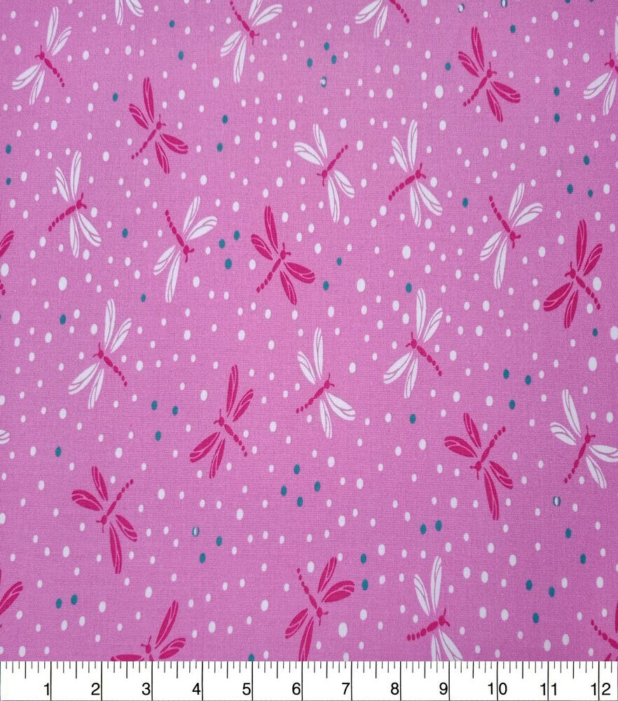 Dragonflies & Dots Quilt Cotton Fabric by Quilter's Showcase, Pink, swatch