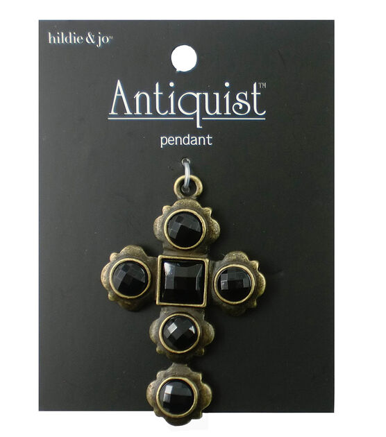 hildie & jo Antiquist Cross Antique Gold Pendant Black Beads