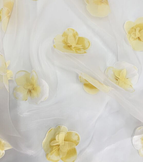 3D Floral On Organza Yellow Fabric, , hi-res, image 3