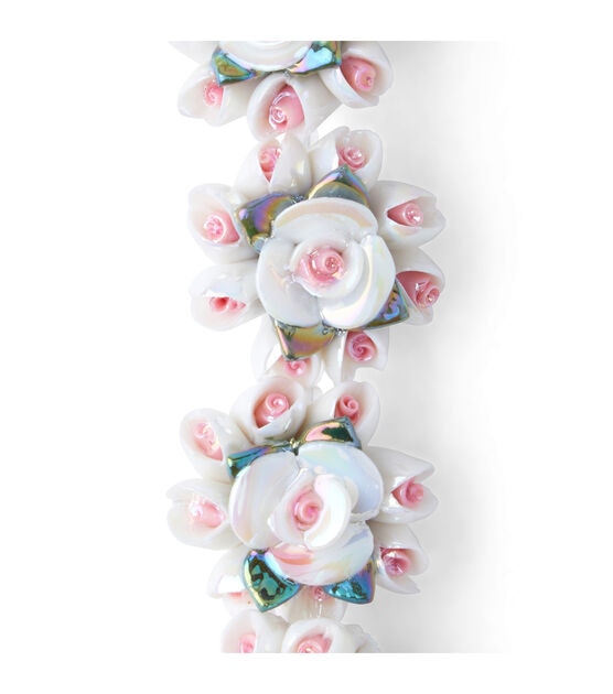 4" White & Pink Ceramic Flower Beads by hildie & jo, , hi-res, image 3