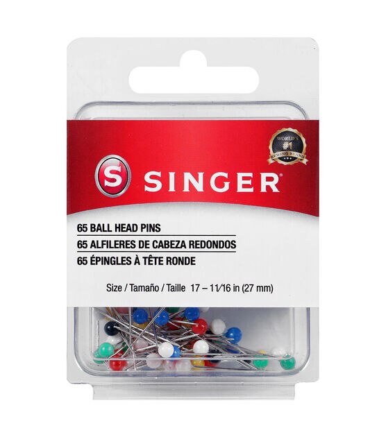 SINGER Ball Head Straight Pins - Size 17, 1-1/16", 65 Count