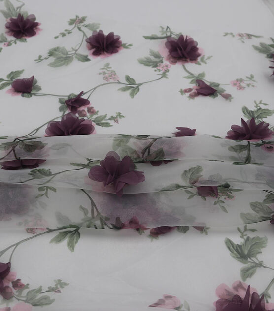 3D Floral On Printed Organza Fabric, , hi-res, image 2