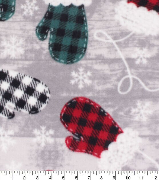 Buffalo Check Mittens on Gray Anti Pill Fleece Fabric, , hi-res, image 3