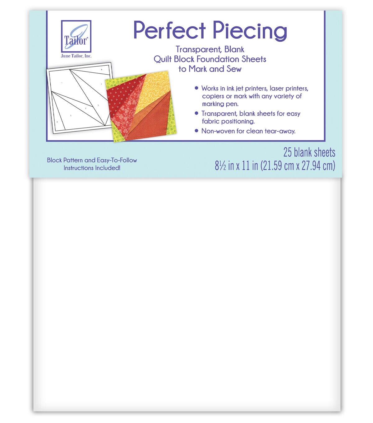 June Tailor Perfect Piecing Quilt Block Foundation Sheets-8.5"X11" 50/Pkg 