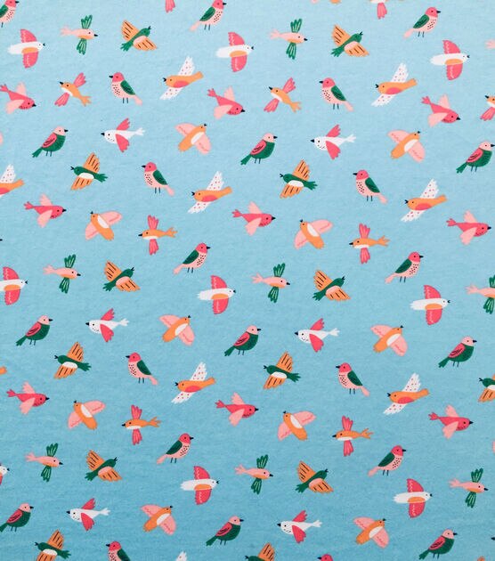 Blue Spring Birds Jersey Knit Fabric by POP!, , hi-res, image 1