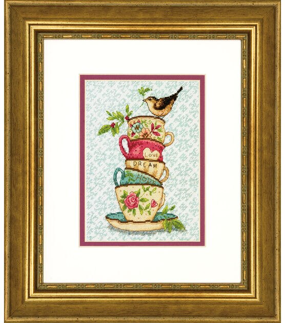 Dimensions 5" x 7" Stacked Tea Cup Counted Cross Stitch Kit