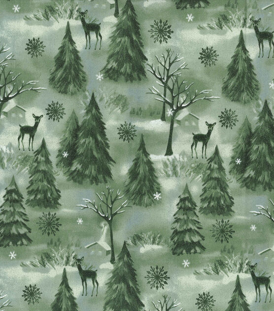 Fabric Traditions Green Glitter Winter Forest Christmas Cotton Fabric, , hi-res, image 2