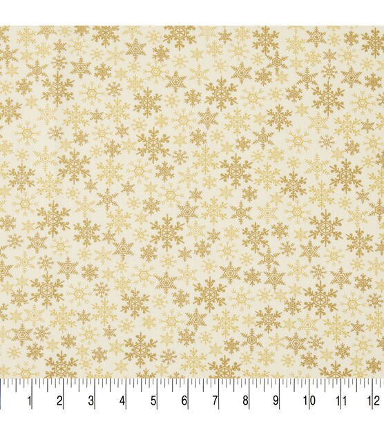 Snowflakes on Tan Christmas Metallic Cotton Fabric, , hi-res, image 3
