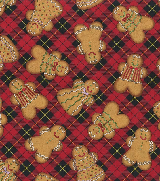 Hi Fashion Gingerbread Cookies on Plaid Christmas Cotton Fabric