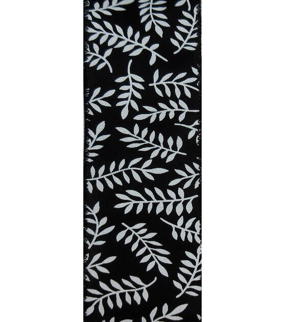 Save the Date 2.5"x15' White Ferns Black Woven Ribbon, , hi-res, image 2