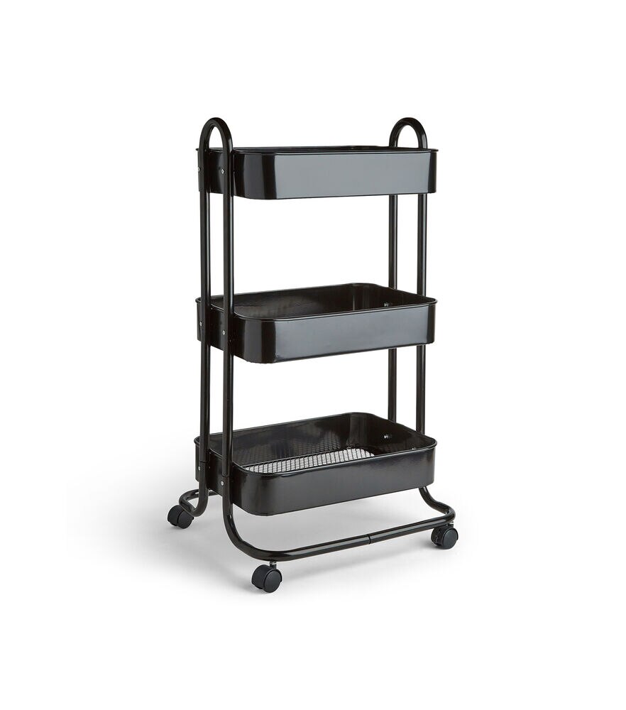 17" Rolling 3 Tier Metal Storage Cart by Top Notch, Black, swatch, image 1