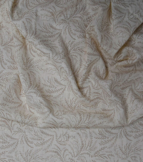 Cream Tonal Leaves Slub Linen Rayon Fabric, , hi-res, image 2