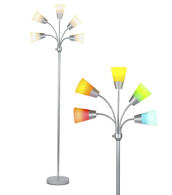 Brightech Medusa Modern LED Floor Lamp (Interchangeable Shades)- Silver