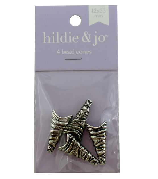 12mm x 23mm Antique Silver Zebra Metal Bead Cones 4pk by hildie & jo