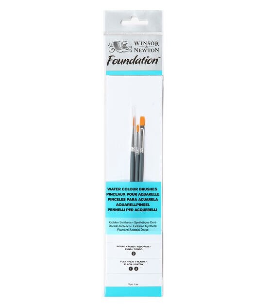 Winsor & Newton : Foundation Watercolor Brush Set : Round 3 Flat 1 & 2