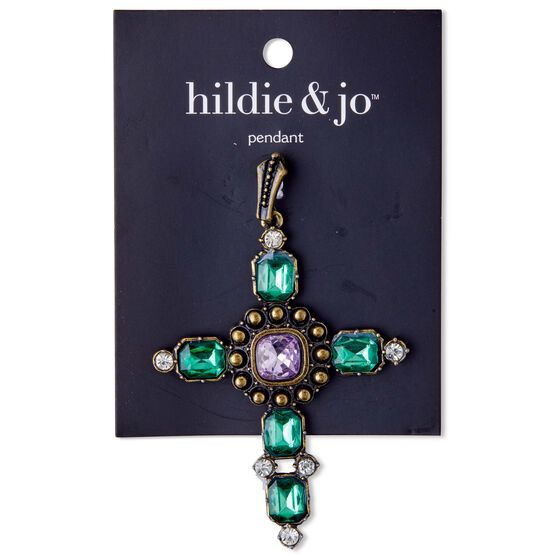 3.5" x 2" Cross Pendant With Green & Purple Stones by hildie & jo