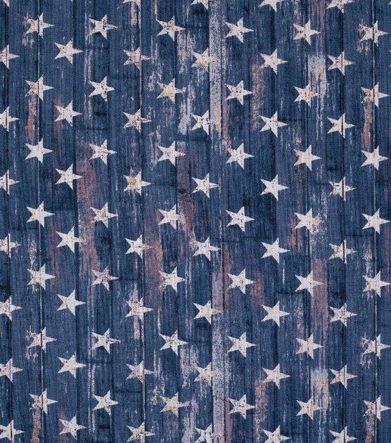 Rustic Stars on Blue Plank Patriotic Cotton Fabric