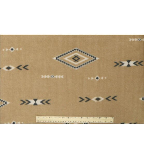 Aztec Geometrics on Tan Anti Pill Fleece Fabric, , hi-res, image 4