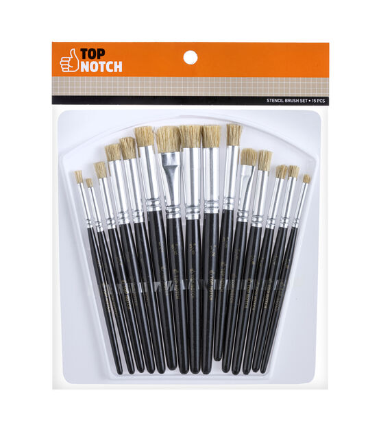 Top Notch 15ct Variety Stencil Brushes - Paint Brush by Shape - Art Supplies & Painting