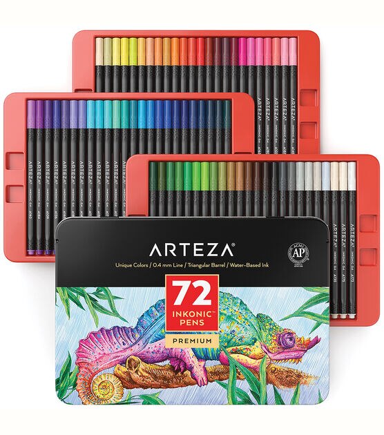 Arteza Inkonic Fineliner Pens Set 0.44mm Tips Assorted Colors 72pk