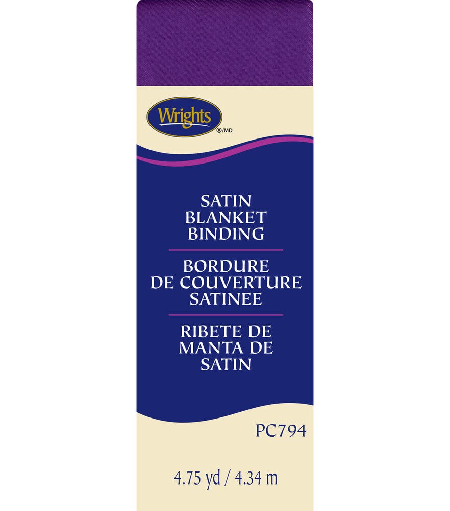 Wrights 2" x 4 3/4yd Single Fold Satin Blanket Binding, Purple, swatch