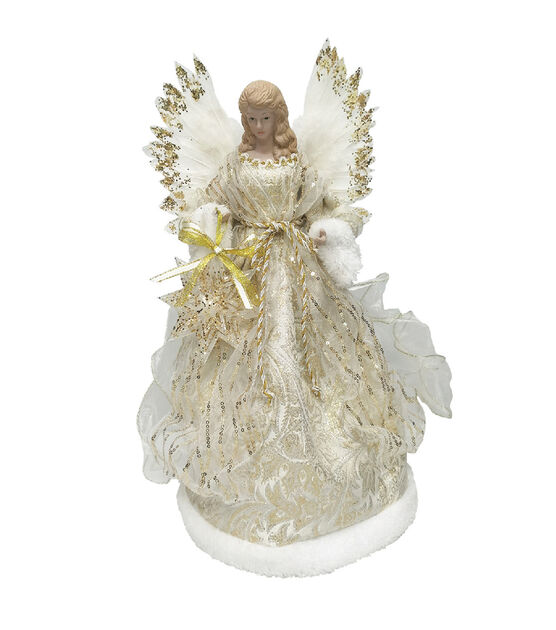 Angel Ornament ~ Holiday Decorations ~ White Tinsel, Beads, Jewel