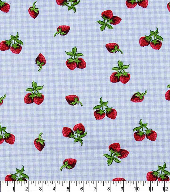Strawberries On Prpl Gingham Novelty Cotton Fabric