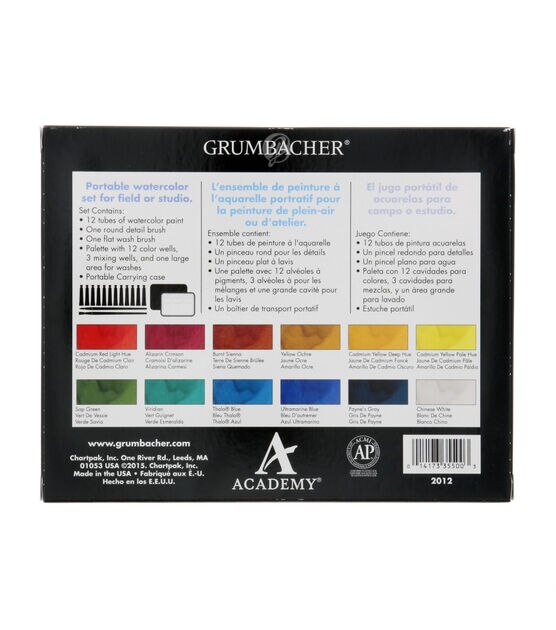 Grumbacher Academy Watercolor Set 12 Colors, , hi-res, image 3