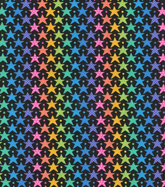 Fabric Traditions Multi Colored Stars Black Novelty Cotton Fabric, , hi-res, image 1