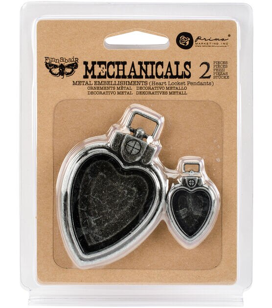 Prima Marketing Finnabair Mechanicals 2pk Metal Heart Locket Pendants
